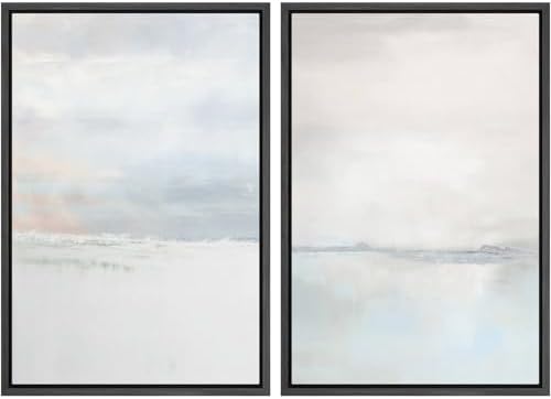 SIGNWIN Framed Canvas Print Wall Art Set Pastel Gray Watercolor Landscape Abstract Shapes Illustrations Minimal Decorative Boho Nordic Relax/Zen for Living Room, Bedroom, Office - 24"" x36 x2 Black by SIGNWIN