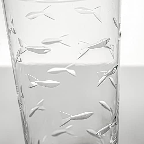 Rolf Glass School of Fish Highball Glass | Set of 4 15oz Cooler Glasses | Lead-Free Engraved Glass with Heavy Base | Proudly Made in the USA - Image 3