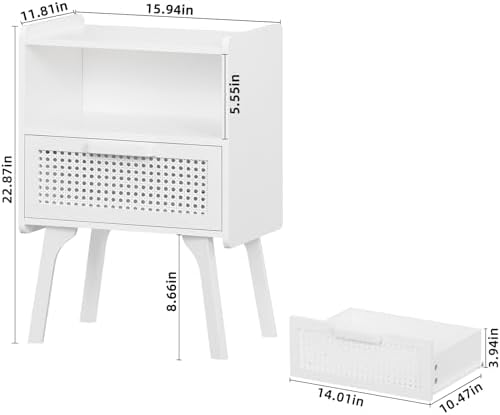 Lerliuo Rattan Nightstand, Side Table with Drawer Open Shelf - Image 3