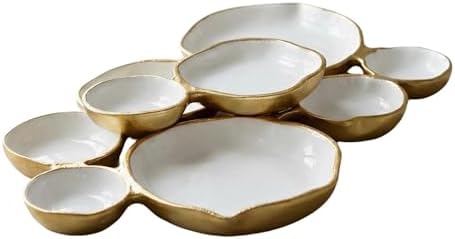 Clustered Serving Bowl, Nine-Grid Design Gold Charcuterie Tray, Elegant Snack Platter, Multipurpose Entertaining Centerpiece for Parties, Appetizers, Nuts, Fruit (White) by Unknown