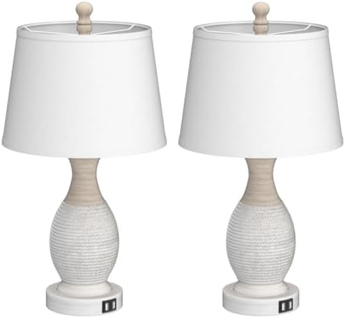 PARTPHONER Table Lamps Set of 2, Bedside Touch Lamp with USB C+A Charging Ports, Side Table Lamp with White Fabric Shade (LED Bulbs Included) - Image 2