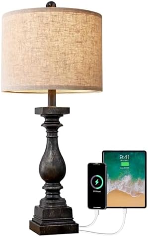BOBOMOMO Retro 27" USB Charging Ports A/C Farmhouse Single Lamps for Bedrooms Retro Side Table Lamps Bedside Lamp for Side Nightstand Living Room 1 Pack (Blubs not Included) - Image 7