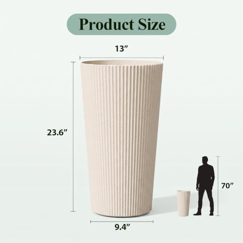 24" Tall Planters for Outdoor Plants with Insert, Set of 2 Cream - Image 2