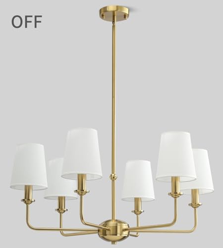 6-Light Brushed Gold Pendant Chandelier with Fabric Shades, E12 Base - Farmhouse & Industrial Style for Kitchen, Living Room, Dining Room, or Bedroom Lighting - Image 5