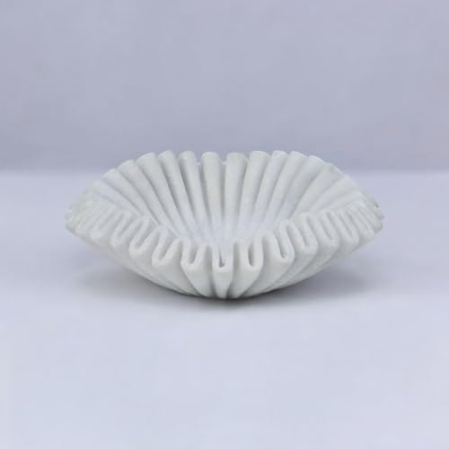 Marble Ruffle Bowl Handcrafted Decorative ScallopBowls - Antique Catchall Jewelry Dish Fruit Organizer for Home & Kitchen (9 inches) - Image 2