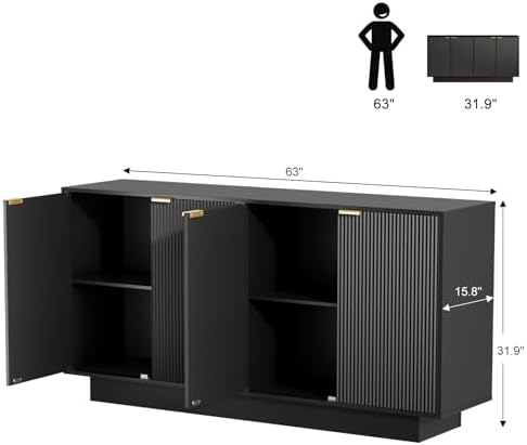 63" Fluted Sideboard Buffet with 4 Doors - Image 2