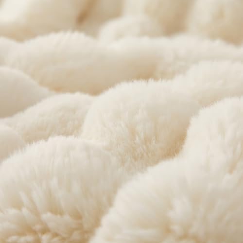 COOVA Soft Bubble Faux Fur Throw Blanket, 50"x60", Ivory White - Image 5