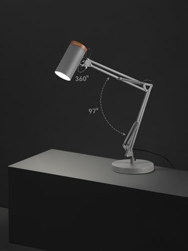 TORCHSTAR Tall Swing Arm Desk Lamp with Wooden Accent, Large Size, Grey - Image 3