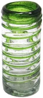 Emerald Green Spiral 2 oz Tequila Shot Glasses (set of 6), Recycled Glass, Lead-free, Toxin-Free (Shot) by MexHandcraft