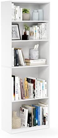 Furinno Jaya 5-Tier Book Shelf with Adjustable Shelves, Plain White - Image 6