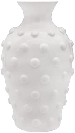 AuldHome Vintage White Hobnail Ceramic Vase, 11 inches tall, 5.4 inch diameter by AuldHomeDesign