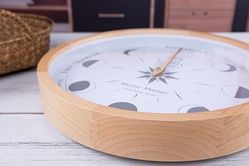 Planeteco Moon Master - Precision Lunar Phase Wall Clock - Accurate Moon Tracking & Easy-to-Read Dial for Lunar Cycle - Stylish Round Moon Phase Clock - Celestial Home Decor - Natural Stain - Image 3