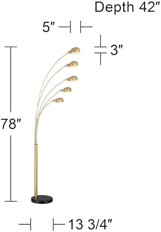 Infini 78" Tall 5-Light Marble Brushed Brass Modern Arc Floor Lamp - Image 4