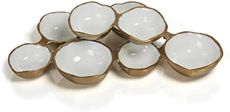 Zodax Cluster of 8 Round Serving Bowls Gold and White 12.75 in x 7.25 in x 2.25 in by Zodax