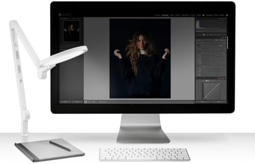 LUME CUBE Edge 2.0 LED Desk Lamp | Dimmable Home Office Desk Light with USB Charging Port & Strong Swing Arm | Adjustable Color Temperature and Brightness | Circle Webcam Light - White - Image 2