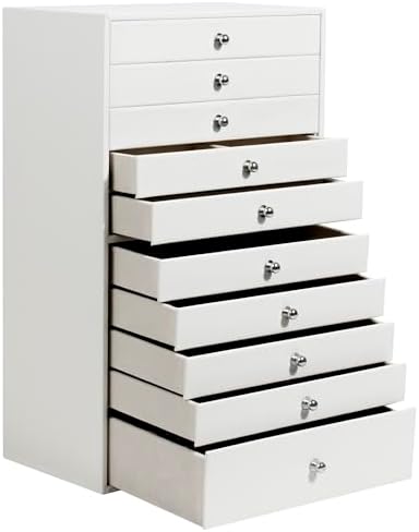 GUKA Large Jewelry Box, Jewelry Case with 10 Drawers for Big and Small Jewelry, Jewelry Storage Organizer for Watch Earrings Necklace Rings Bracelets, Birthday Wedding Gifts, White by GUKA