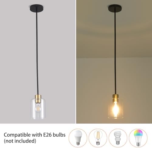 Black Brass Pendant Lights Kitchen Island - Clear Glass Pendant Light Fixture Multiple Stems Rods 3 Units 12 Inch 3 Units 4 Inch (2 Pack Black Brass Downrod) - Image 4