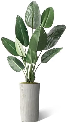 Artificial Tree in Modern Swirl Pattern Planter, Fake Bird of Paradise Silk Tree for Indoor and Outdoor Home Decoration - 67" Overall Tall (Plant Pot Plus Tree) - Image 2