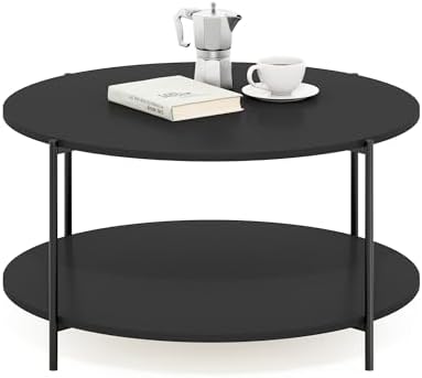 Furinno BESI 2-Tier Round Modern Coffee Table with Metal Legs, Americano by Furinno-FitsYourSpaceFitsYourBudget