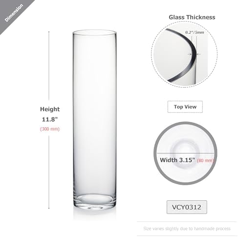 WGVI Quality Thick Weighted Clear Cylinder Glass Vases, 3" W x 12" H, Skinny Bud Vase Narrow Floral Bouquet Flower Arrangements Storage Container Candle Holders Decorative Accents, 1 Piece - Image 2