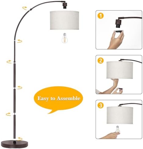 Floor Lamp for Living Room，Arc Floor Lamp with Adjustable Lamp Head Tall Pole Standing Lamp with On/Off Pedal Switch Over Couch Arched Reading Light for Bedroom Study Room 8W LED Bulb Included （Brown） - Image 5
