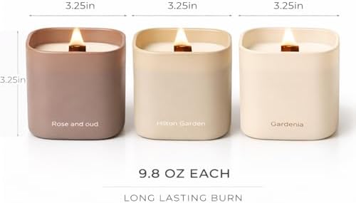 Set of 3 Premium Scented Soy Candles Gift Set | Nature's Bloom Collection - Gardenia, Hilton Garden and Rose & Oud | Crackling Wood Wick | Luxury Candles for Relaxation, Home Décor, Gifts | 9.8oz Each - Image 4