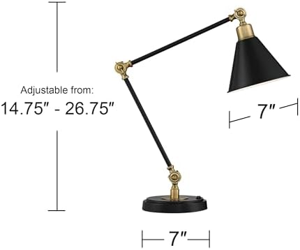 Wray 26 3/4" Tall Desk Lamp USB Brass Black Antique Adjustable Painted - Image 4