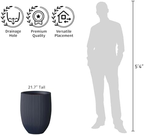 Kante Large Round Bullet Charcoal Concrete Planter 21.7" Tall, Outdoor - Image 7