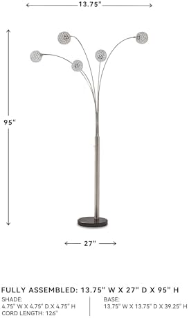 Signature Design by Ashley Winter Contemporary 95" Metal and Black Marble Floor Arc Lamp with 5 Lights & Dimmer Switch, Silver - Image 5