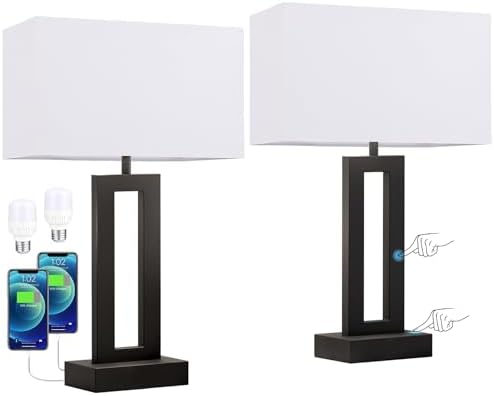 Nightstand Table Lamps for Bedrooms Set of 2 - Touch Bedside Lamp with USB C+A, 3 Way Dimmable Living Room Lamps for End Tables Set of 2, Modern Night Stand Lamps for Bed Side Guest Room(White) - Image 7
