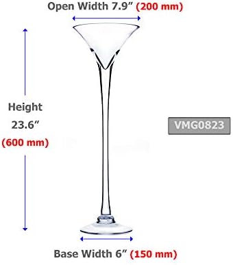 WGV Martini Glass Vase Bulk, Open 8", Height 23.6", Base 6", (Multiple Sizes Choices) Clear Wine Fruit Planter Floral Container, Wedding Centerpieces, Event Home Decor, 2 Pieces (VMG0823) - Image 2