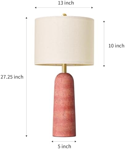 BOBOMOMO 27.25" Modern Table Lamp Set of 2, Red Resin Table Lamps with Stone Look, Lamps for Living Room with Linen Shades, Bedside Lamps for Bedroom Nightstand, Table Lamps for Living Room End Tables - Image 6