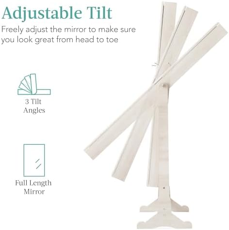 Best Choice Products Freestanding Jewelry Armoire Cabinet, Full Length Standing Mirror, Lockable Makeup Storage Organizer, w/Velvet Lining, 3 Angles, Lock, Accessory Pouch, 5 Shelves - Coastal White - Image 3