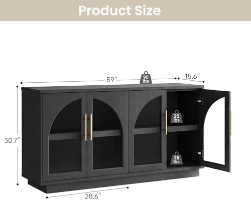 Fatmok 30.7" Tall Modern TV Stand with Arched Glass Doors,Grey Black Oak - Image 2