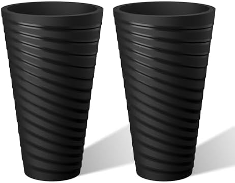 Kante Set of 2 Black Plastic Round Planters 23" Tall Home & Outdoor by Unknown