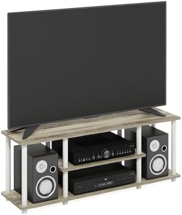 Furinno Turn-N-Tube No Tools 3D 3-Tier Entertainment TV Stand up to 50 inch TV, Round Tubes, Oak by Furinno-FitsYourSpaceFitsYourBudget