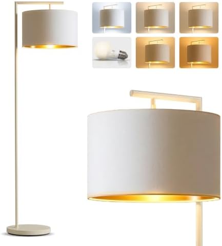 Brightech Montage Modern Floor Lamp - LED Standing Lamp with Adjustable Color Changing Bulbs for Living Rooms & Offices - Tall Corner Bedroom Reading Light for Contemporary Home Decor - Cream and Gold by Brightech