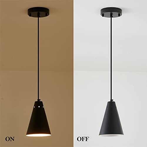 Black Pendant Light for Kitchen light fixtures,Small Modern Industrial Chandeliers with Cone Metal Shade,Mini Adjustable Cord Hanging Lighting Fixtures for Over island,Bar,Dining Room.(1 Pack) - Image 7