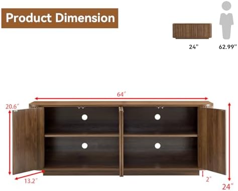 64" Fluted Walnut Sideboard Buffet Cabinet with Storage - Image 2