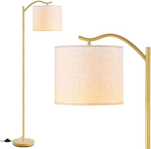 BoostArea Floor Lamp for Living Room,LED Arched Standing Lamp,Tall Modern Standing Lamp with Linen Shade,E26 Socket,Footswitch,Mid Century Gold Floor Lamps for Bedrooms,Office,Double-Layer lampshade by BoostArea