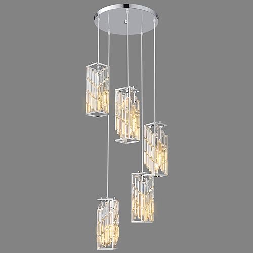 Chrome Pendant Lighting Modern Pendant Light, Mini Crystal Chandeliers,Adjustable Pendant Light Fixture for Kitchen Island Dinning Room Bedroom (5 Light) by FDPBY