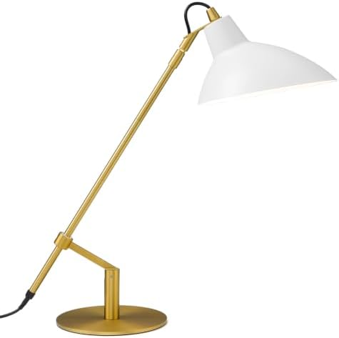 Desk Lamp Modern Industrial 100% Metal Adjustable Table Lamp 24", Natural Light (4000K) with Dimmer, Ideal for Office Bedroom Study Room Living Room Nightstand Bedside Lamps White+Brass by PSDSSHIIS
