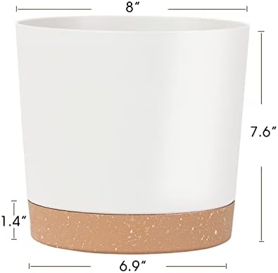 kubvici 2 Pack 8 Inch Planters for Indoor Plants, Plastic Flower Pots Plant Pots Indoor with Drainage Saucer for Outdoor Garden Home Plant, White 8” - Image 2