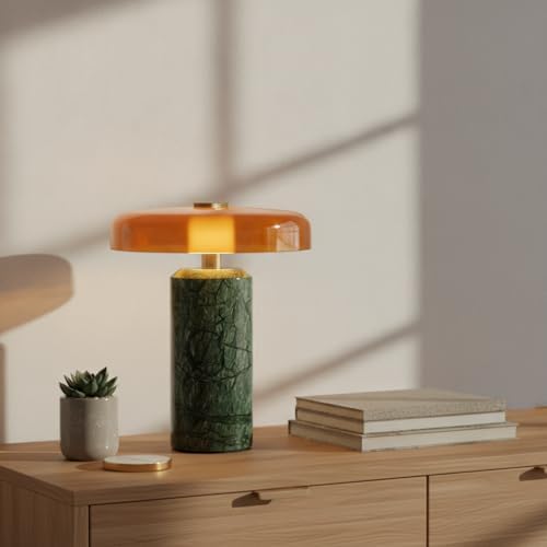 Marble Table Lamp Cordless with Glass Shade, 3-Way Touch Dimmable Modern Green Small Desk Lamp, Solid Marble Base Portable Nightstand Light for Bedroom and Living Room Decor - Image 6