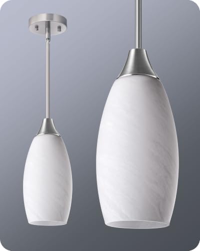 EDISHINE Pendant Light Kitchen Island White Marble Glass Brushed Nickel by EDISHINE