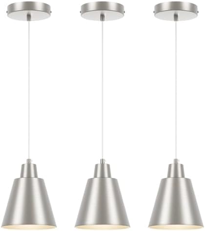 Brushed Nickel Pendant Light Kitchen Island, Hanging Kitchen Lights, 3-Pack by Aoceley