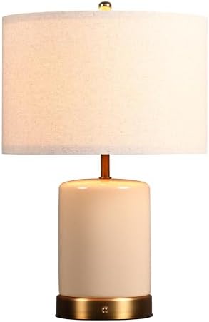 O’Bright Dune - Battery Powered Table Lamp, Rechargeable Cordless Ceramic Lamp, Full-Size 19.5 Inch Height, Dimmable, Smart Safety Protection, Type-C Fast Charging, LED Bulb Included, Cream White by OBright