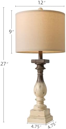 BOBOMOMO 27" Farmhouse Table Lamps with USB-A +C Ports, Vintage Rustic Side Table Lamps Set of 2, Linen Shade, Retro Bedside Night Stand Lamps for Living Room, Bedroom (Blubs not Included) - Image 4