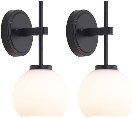 SANTOSTOCK Black Wireless Rechargeable Wall Sconces with Remote Control, Battery Operated Wall Sconce Set of 2, LED Dimmable Wall Lights with Opal White Glass Shade, 12 Colors RGB & 3 CCT Bulb by SANTOSTOCK
