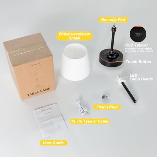 Kakanuo Rechargeable Cordless Table Lamp Antique Black - 1 Pack 4000mAh Battery Operated Lamp, 3000K Warm Light, Touch Control Stepless Dimming, for Bedside, Dining Table, Home Decor - Image 5